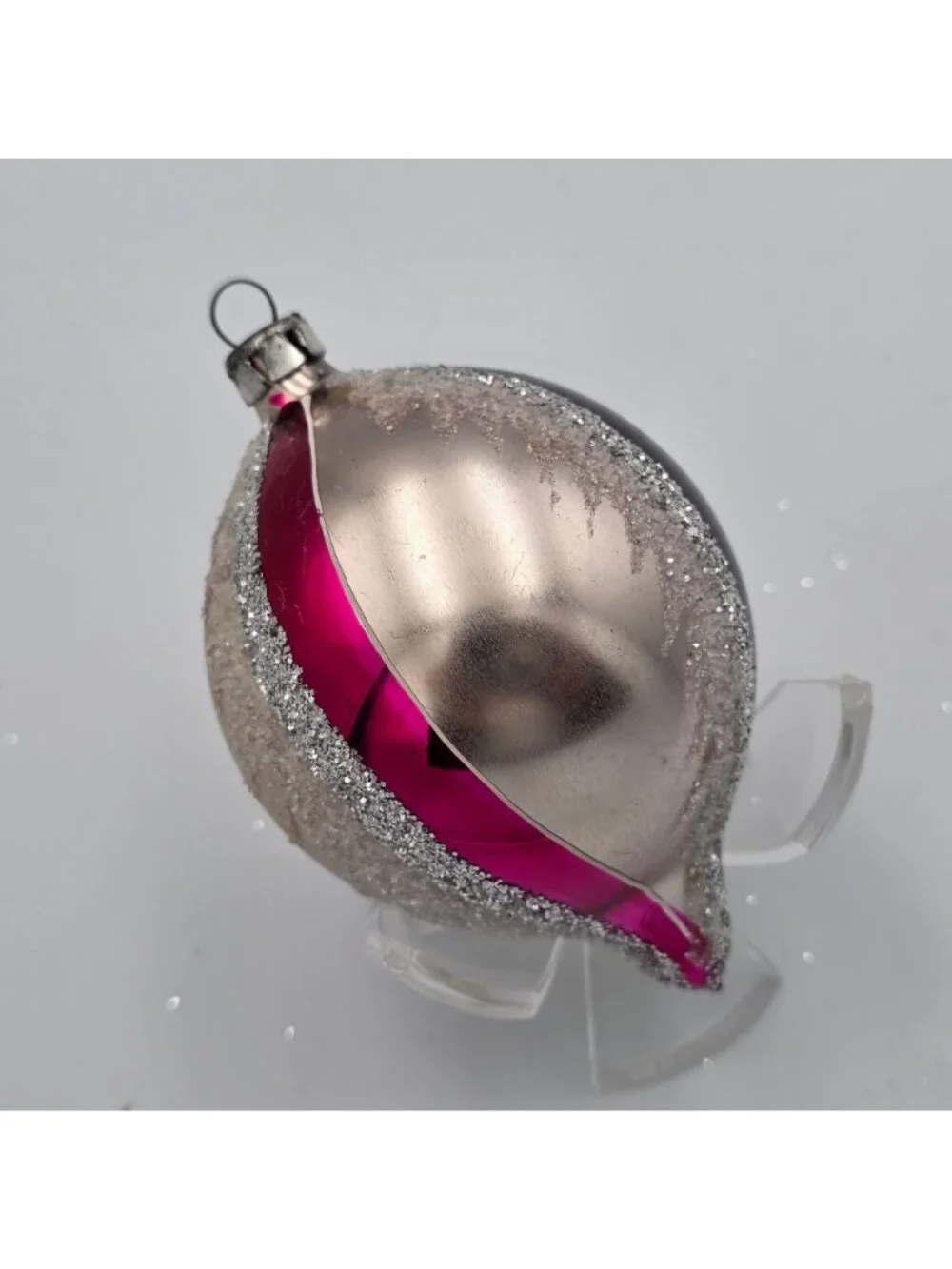 Reflector Indent Glass Ornament Teardrop Stripe Deep Purple Yellow Christmas 4